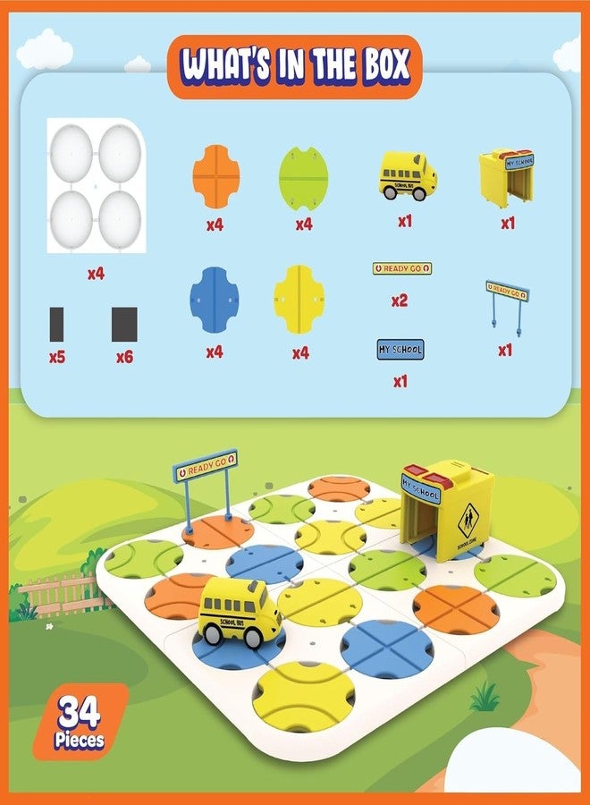 Babelly DIY Track Maze Race Car Track Building Block Educational Toy Set Tiles DIY Play Set 2 Light Up Car STEM Learning Construction (School Bus) - Image 5